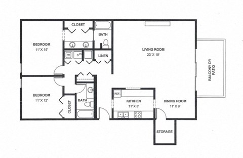 Floor plan for 2 beds, 2 baths, 1450 sqft